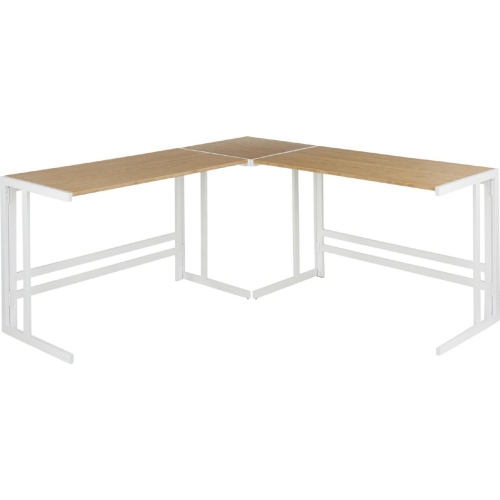 Roman L Shaped Desk in Bamboo & White Metal